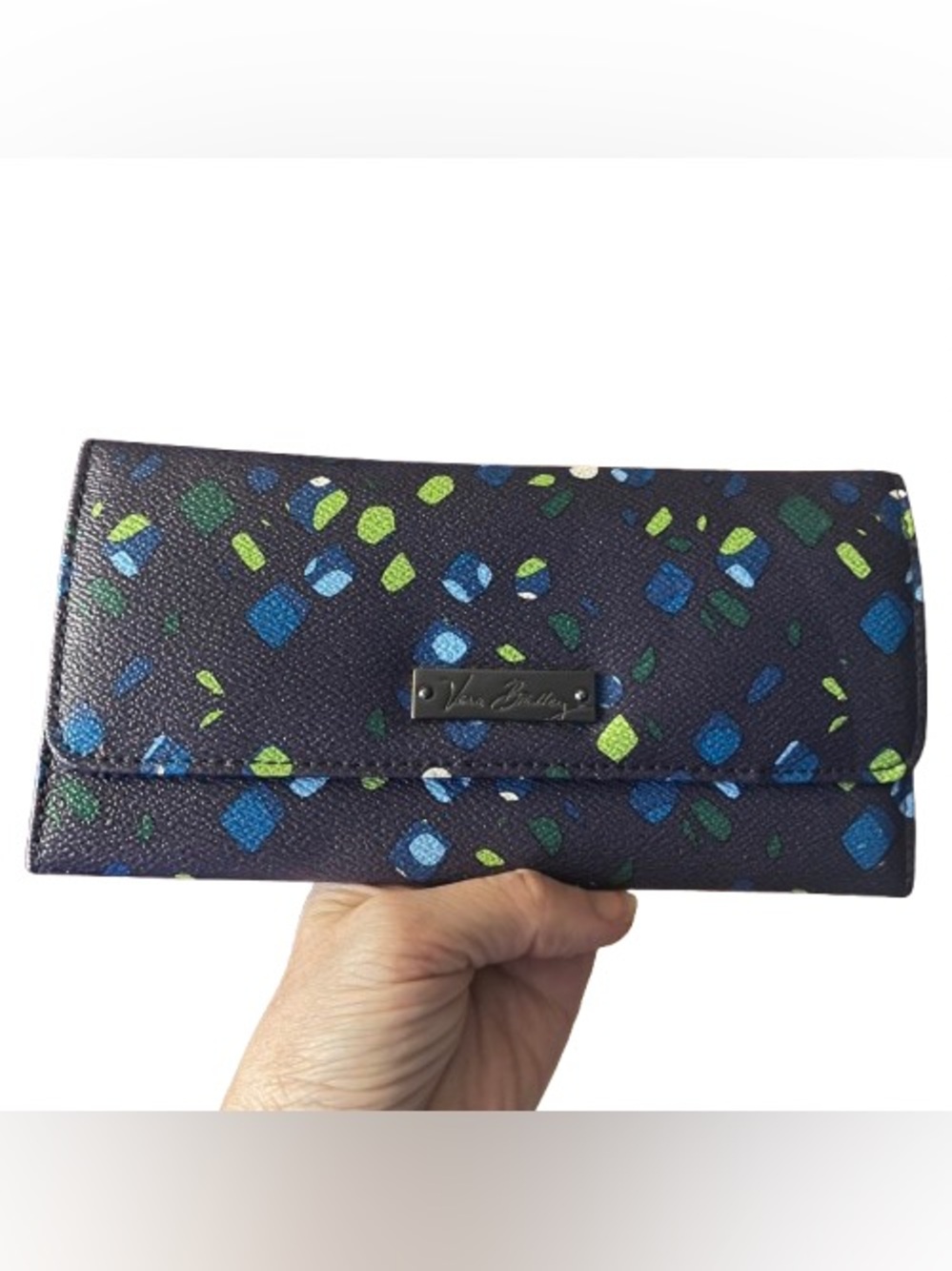 Vera Bradley Ink Spots Faux Leather Full TriFold Wallet EUC